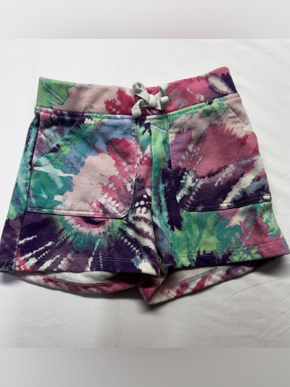 Place Tie-Dye Floral Knit Shorts — Pink, Purple, Green, Blue